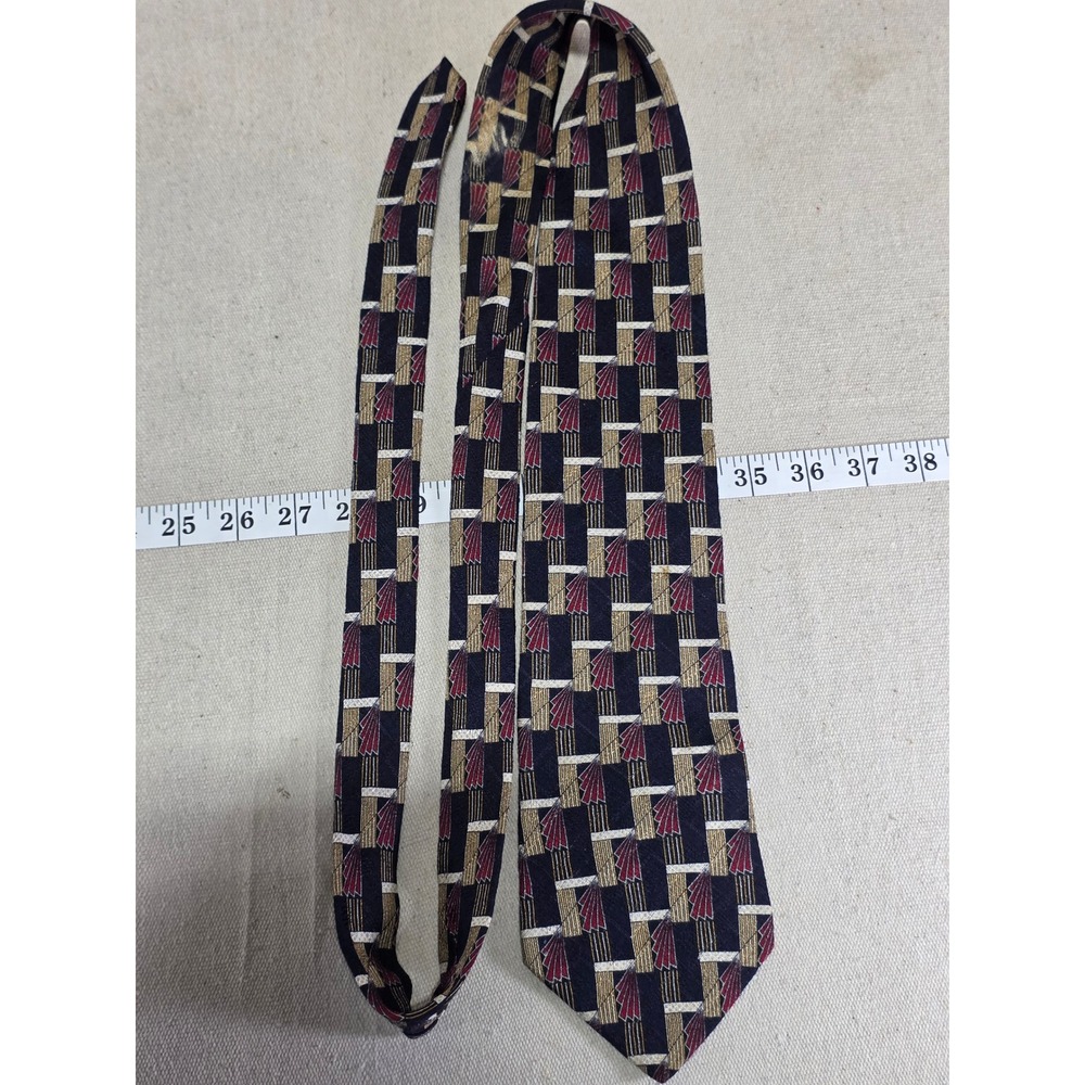 Studio by Fumagallis Mens Silk Tie Navy Blue Gold Geometric Art Deco Italy 4in